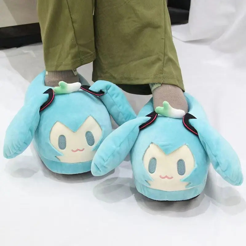 Kawaii Hatsune Miku Cartoon Slippers – Y2K Anime Home Floor Shoes, Warm Cotton Gift for Girls