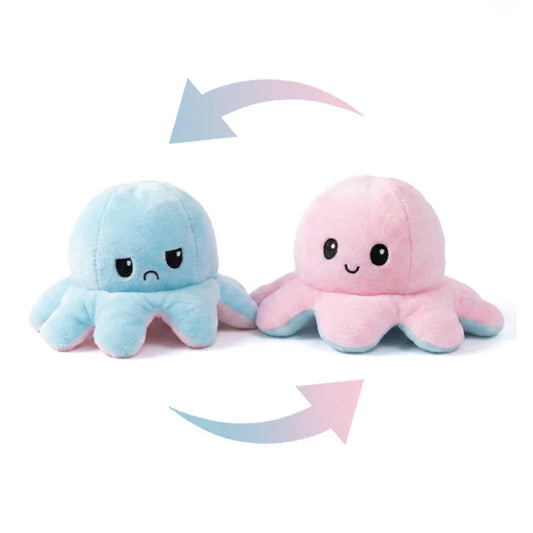 Double-Sided Octopus Plush Toy - Reversible Purple & Blue Flip Stuffed Animal with Embroidered Details