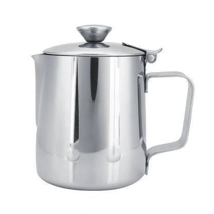 Stainless Steel Coffee Mug & Milk Frothing Pitcher with Lid – Latte Art Barista Cup for Coffee & Milk Drinks