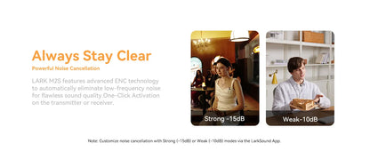 Hollyland Lark M2S Wireless Microphone, Noise Cancellation, for iPhone, Android, PC, Photography, Vlog, Interview