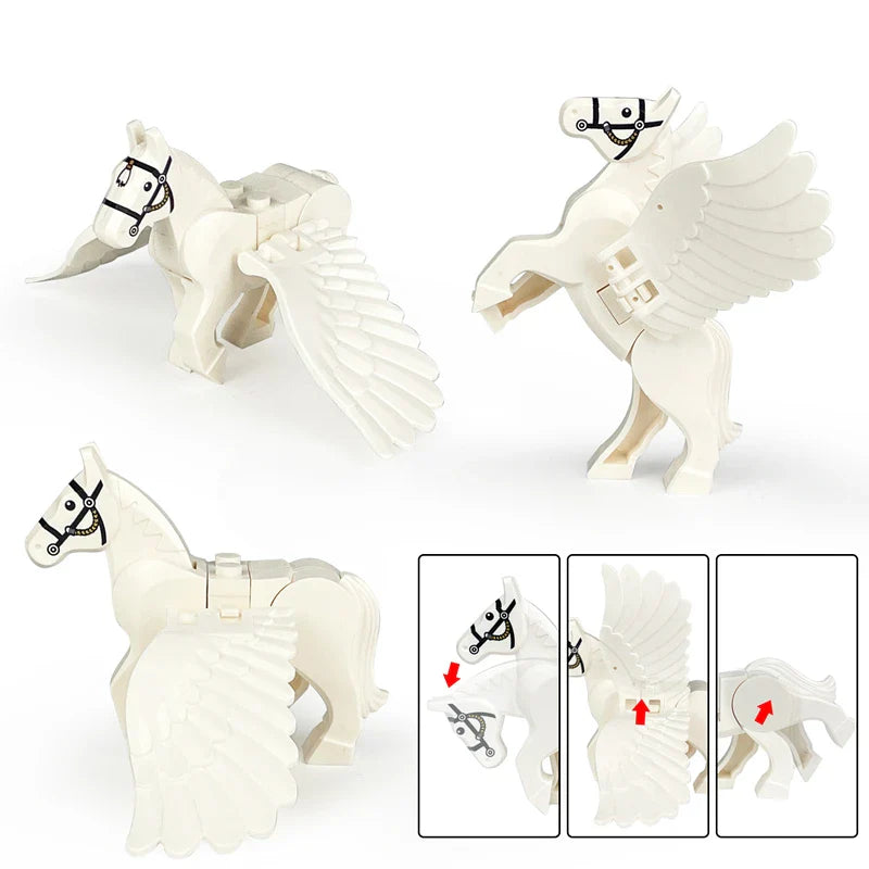 2PCS Magic Scene Pegasus Wings Building Block Set – Black & White Warhorse Model Bricks Kit for Kids