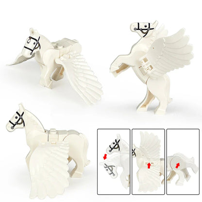 2PCS Magic Scene Pegasus Wings Building Block Set – Black & White Warhorse Model Bricks Kit for Kids