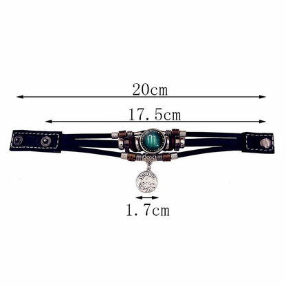 Starry Sky Zodiac Luminous Leather Bracelet - Multi-Layered Beaded Snap Closure for Men & Women, Friendship Bracelet