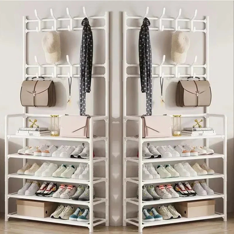 Multi-Layer Clothes Hanger & Shoe Rack – DIY Floor-Standing Hat and Shoes Organizer for Living Room Storage