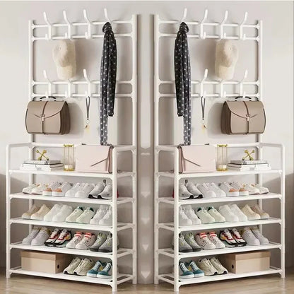 Multi-Layer Clothes Hanger & Shoe Rack – DIY Floor-Standing Hat and Shoes Organizer for Living Room Storage