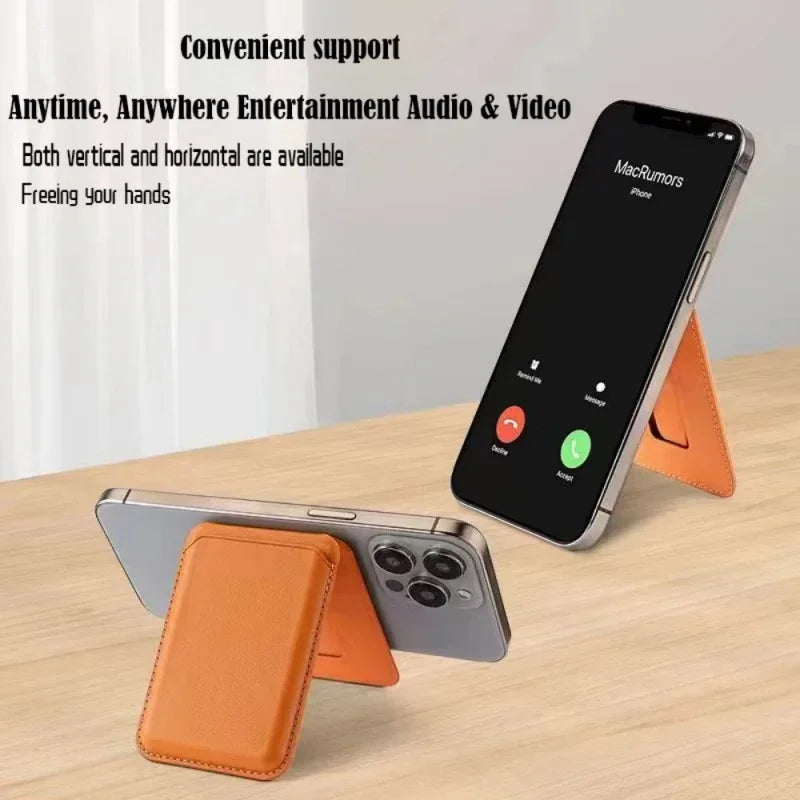 Strong Magnetic Leather Wallet Case with Hidden Stand for MagSafe – Card Holder Cover for iPhone 15 Pro Max, 14 & 13 Pro Max