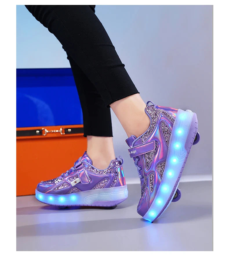 Kids' Inline Roller Skates – Removable 2-Wheel Skate Sneakers for Girls, Powerslide Wheeled Shoes