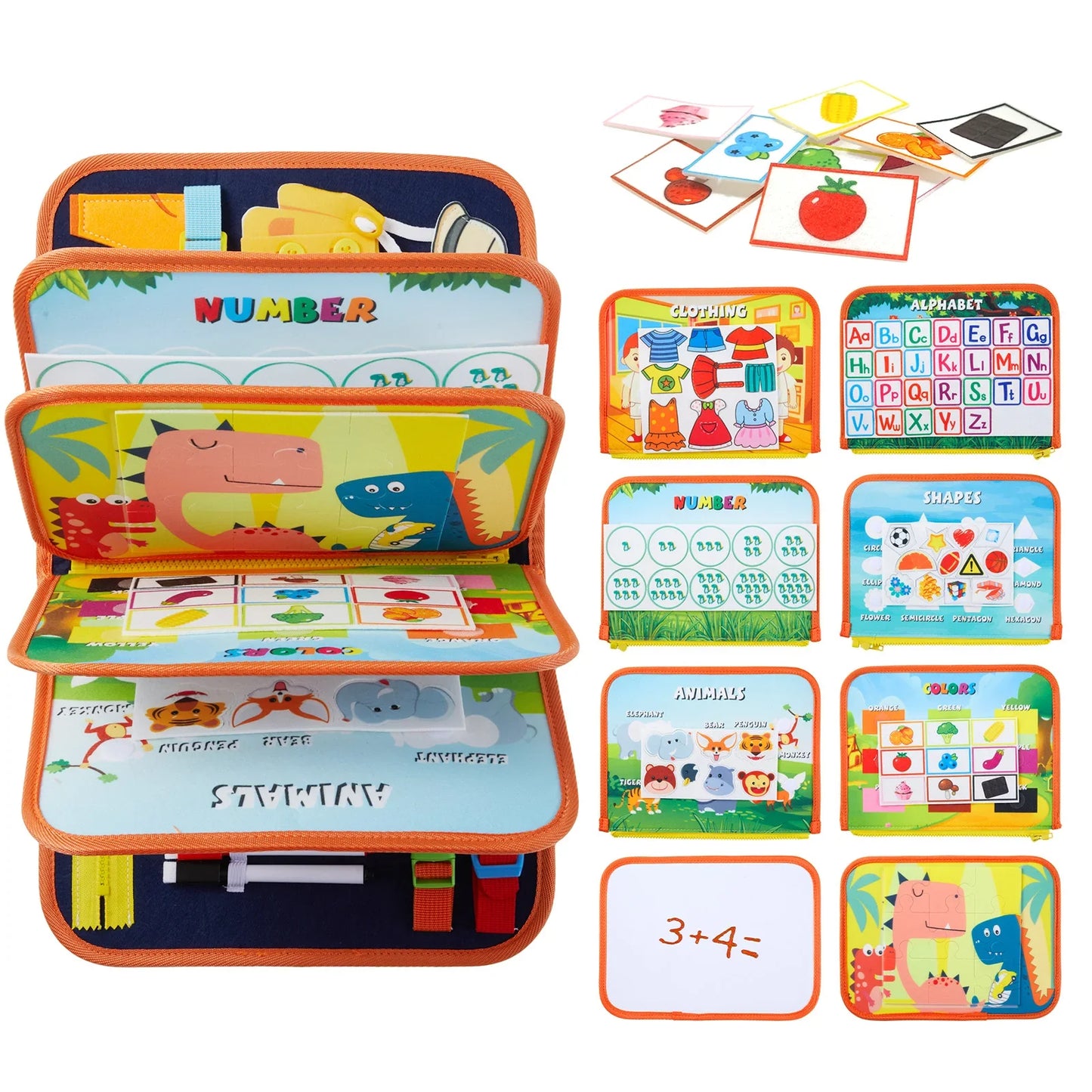 TUNJILOOL Montessori Busy Board – Early Educational Toy for Toddlers, Felt Cloth Story Book, 3D Shape & Color Match