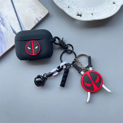 Cartoon Deadpool Silicone Case for AirPods 4 (2024) & AirPods Pro 1/2/3/Pro2 — Protective Earphone Cover with Keychain