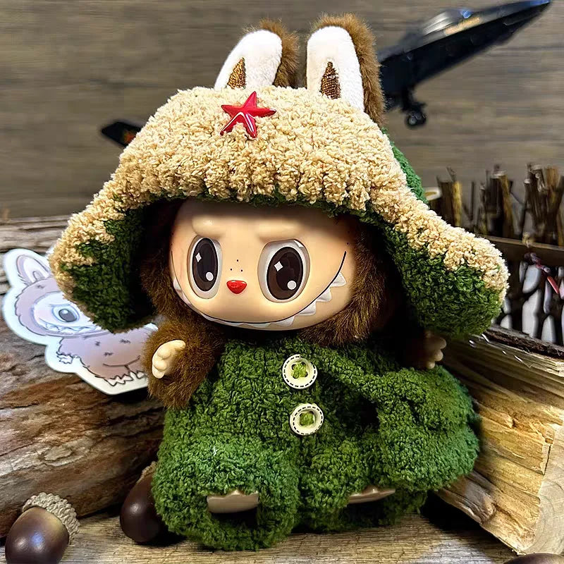 Labubu 17cm Doll Clothes — Long Eared Furry Rabbit Costume DIY Outfit