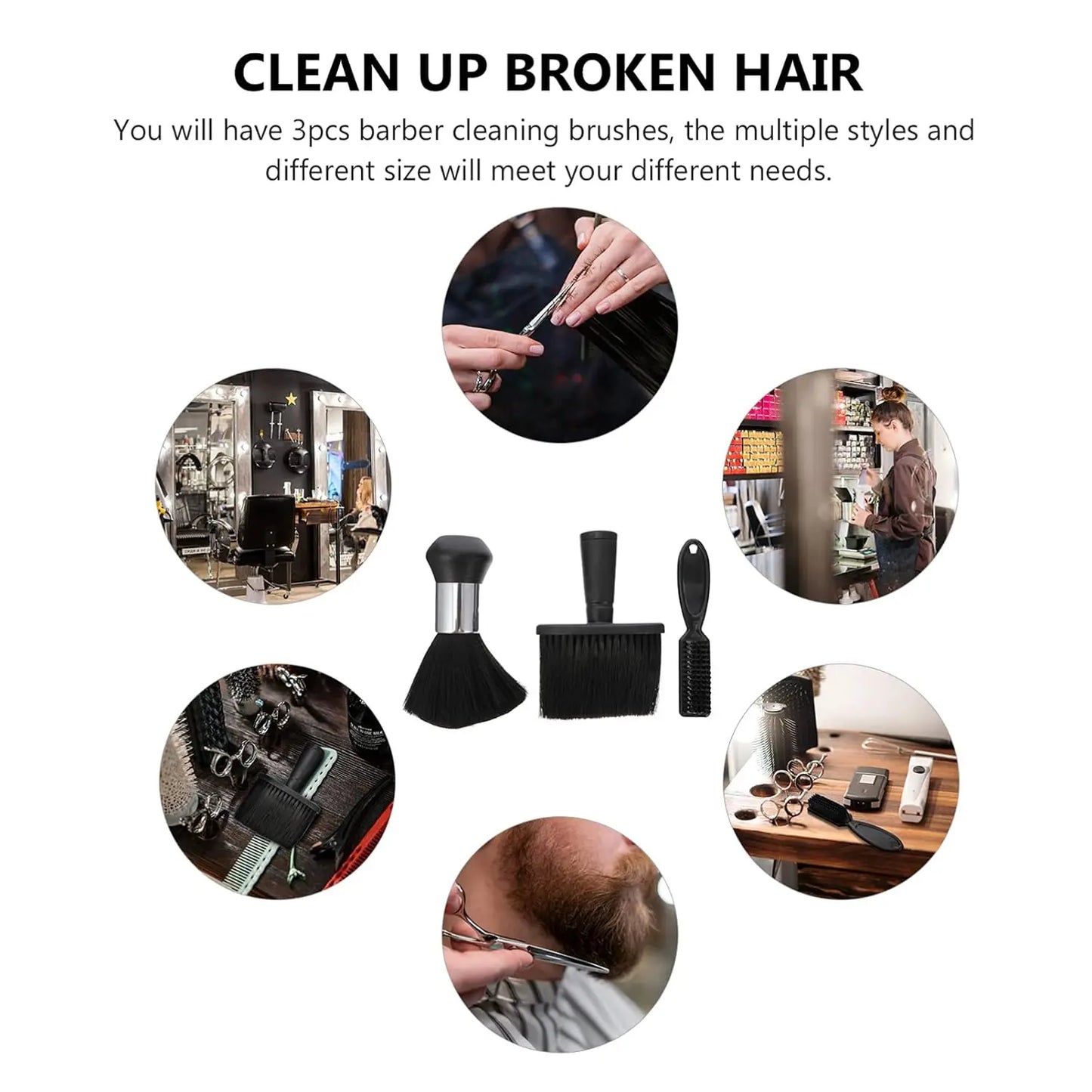 2/3-Piece Neck Dust Collector Brush Set – Hairdresser Salon Cleaning Brush for Blades & Hair Removal