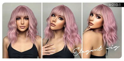 CharmSource Pink BOBO Short Synthetic Wig – Natural Wavy Heat Resistant Hair Wig for Women, Party & Daily Wear