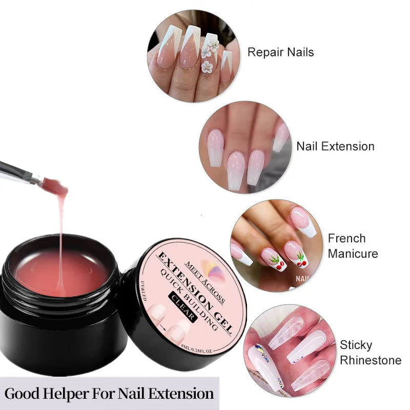 MEET ACROSS 8ML Quick Extension Nail Gel: Nude Milk White UV Gel Nail Polish - Semi-Permanent Nails Art for Manicure Tools