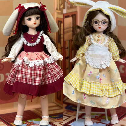 30cm 1/6 BJD Ball Jointed Doll – Starry Gray Eyes with Lolita Fashion Dress, DIY Toy Gift for Girls