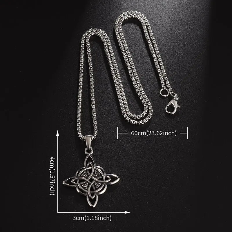Witch Knot Necklace – Stainless Steel Magic Celtic Knot Pendant, Pagan Witchcraft Symbols, Jewelry Gift for Women