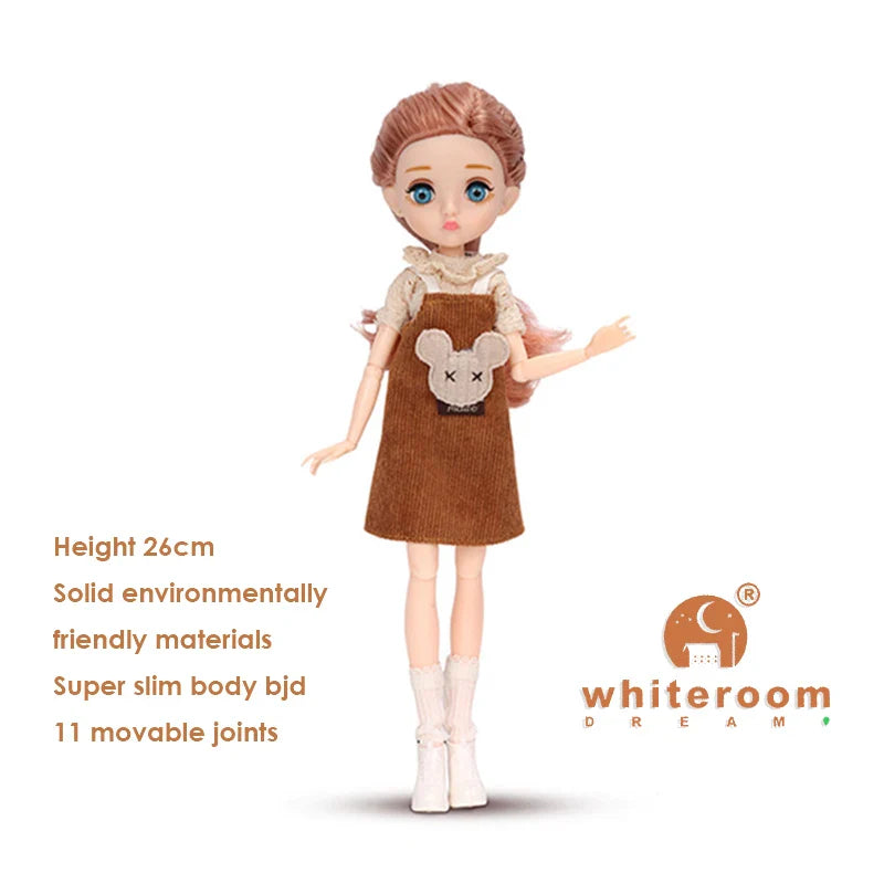26cm BJD Doll for Girls – Purple Hair Fashion Princess with Big Eyes & Accessories Gift