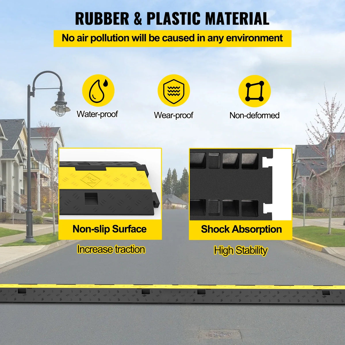SucceBuy 2-Channel Cable Protector Ramp – Heavy-Duty Rubber & PVC Cord Cover, 11,000 lb Capacity for Driveways & Traffic Areas