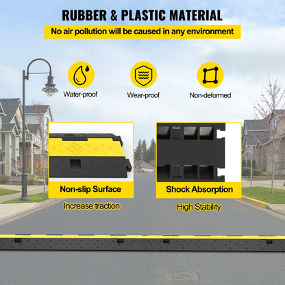 SucceBuy 2-Channel Cable Protector Ramp – Heavy-Duty Rubber & PVC Cord Cover, 11,000 lb Capacity for Driveways & Traffic Areas