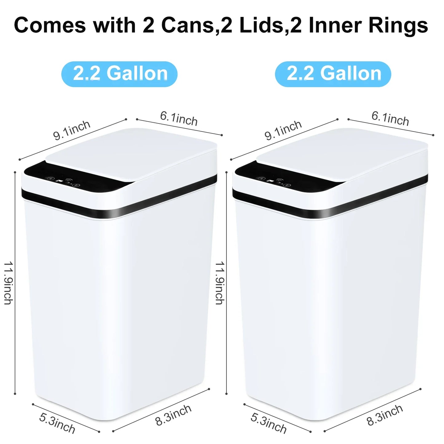 2-Pack 12L Touchless Automatic Trash Cans – Motion Sensor Slim Bins with Lids for Bathroom, Bedroom, Office (White)