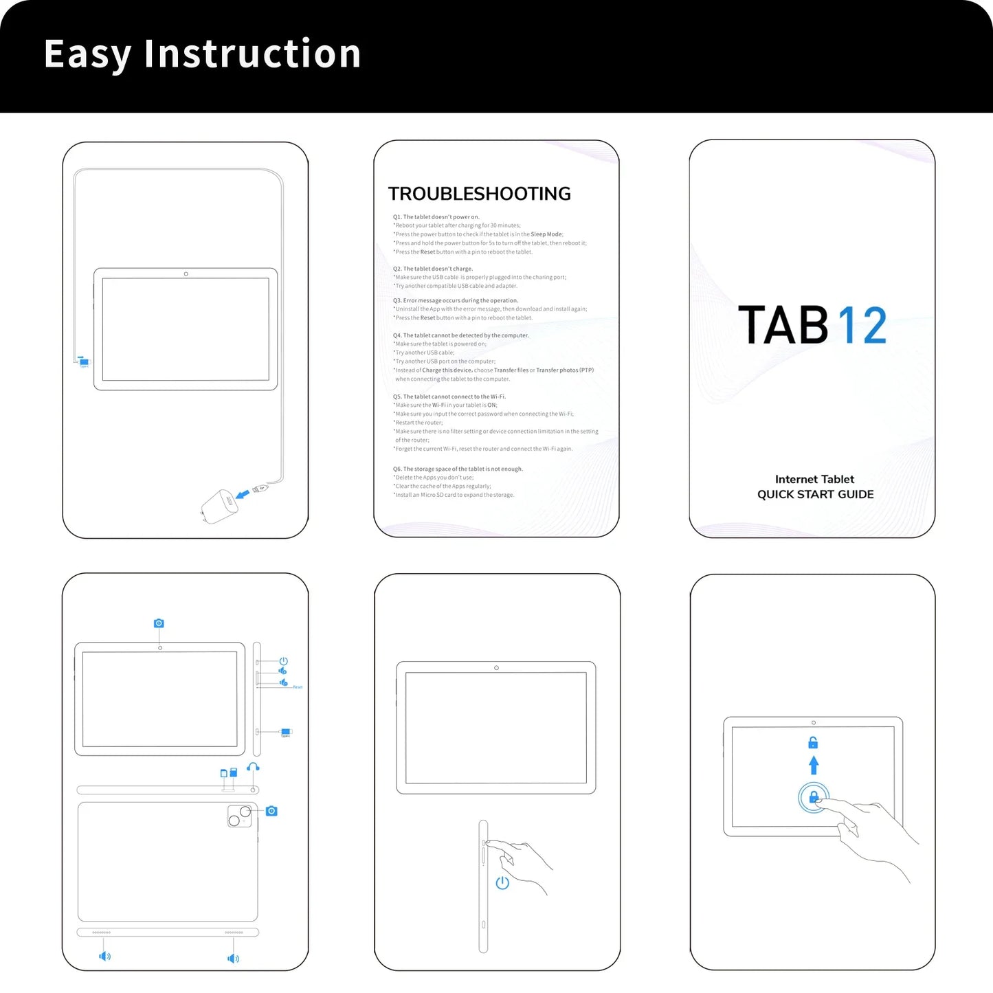 VASOUN Android 14 Tablet 10.1" — 12GB RAM, 128GB ROM, Octa-Core, Dual SIM 4G, WiFi 2.4G/5G, GPS