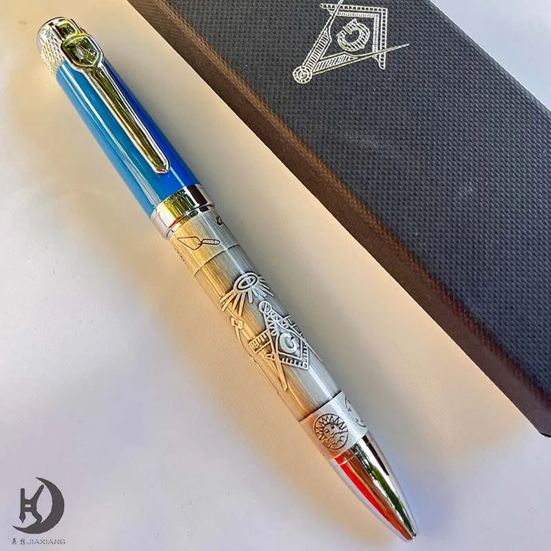 Masonic Silver Ballpoint Pen — Heavyweight Ancient Symbol Writing Pen with Gift Box, Black/Red/Green