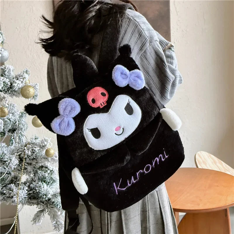 Kuromi & Cinnamoroll Plush Backpack — Cute Cartoon Soft Daypack for School, Travel & Daily Use