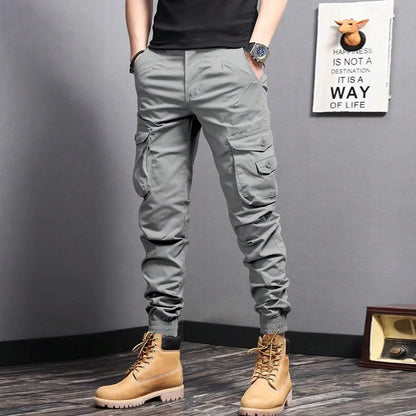 Men's Casual Cargo Pants — Side Flap Pocket Tapered Workwear for Spring & Fall Outdoor Activities