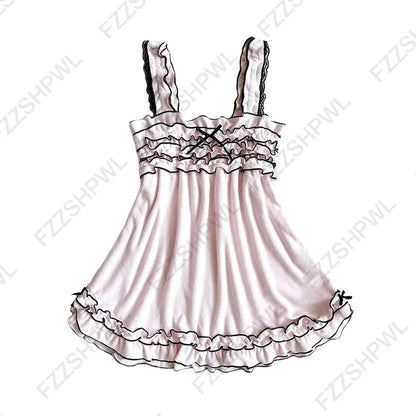 Women’s Grunge Punk Gothic Camisole Top – Y2K V-Neck Bow Lace Slim Fit Crop Cami Streetwear