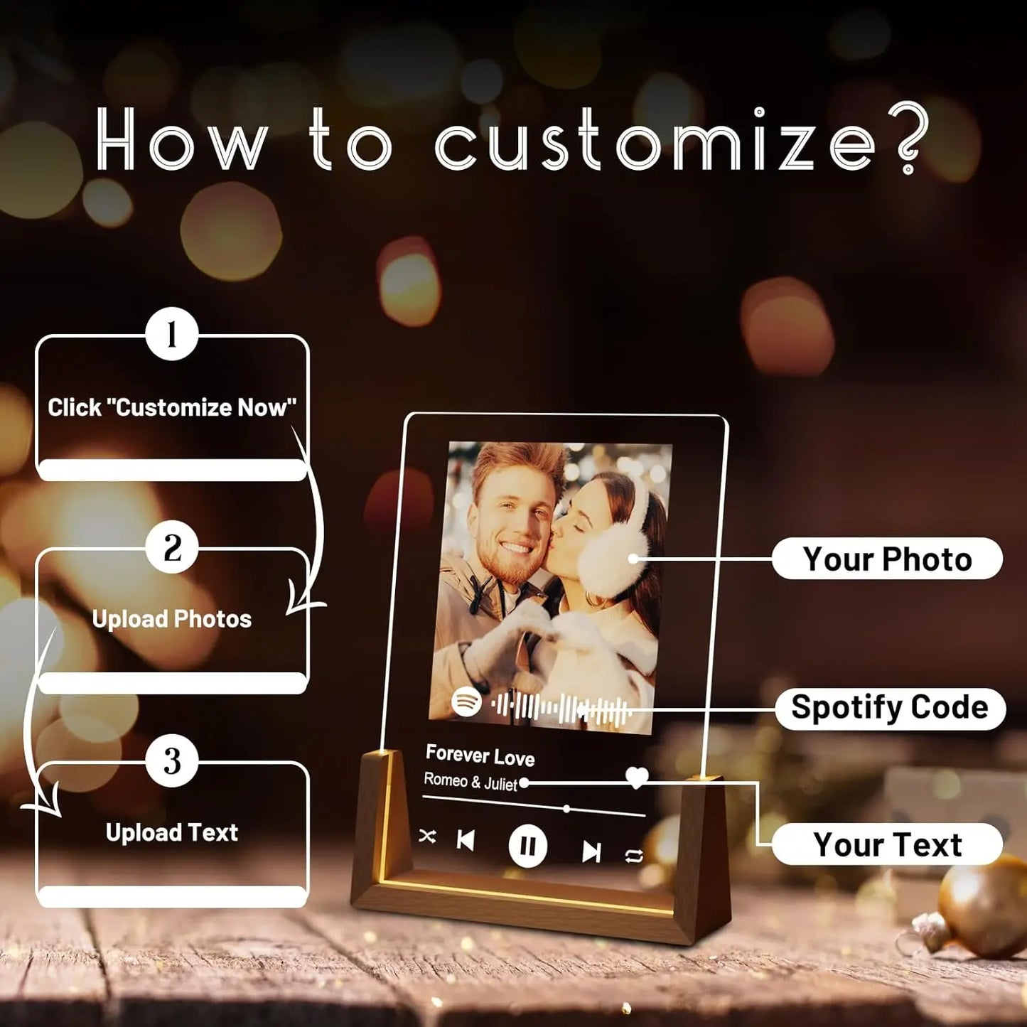 Customized Spotify Music Plaque – Personalized Acrylic Photo Frame Lamp for Anniversary, Birthday & Romantic Gifts