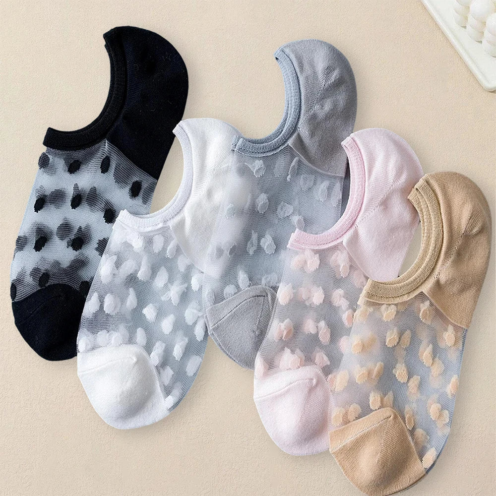 5 Pairs Women's Polka Dot Ankle Socks – Trendy, Breathable & Comfortable Casual Short Socks