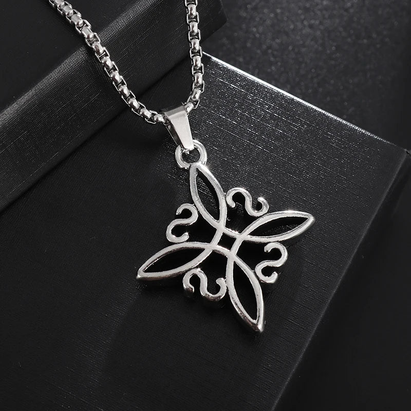 Witchcraft Witch Knot Necklace - Irish Trinity Knot Triple Spiral Pendant, Stainless Steel Ankh Cross Pentagram Amulet Jewelry