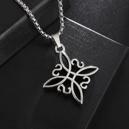 Witchcraft Witch Knot Necklace - Irish Trinity Knot Triple Spiral Pendant, Stainless Steel Ankh Cross Pentagram Amulet Jewelry