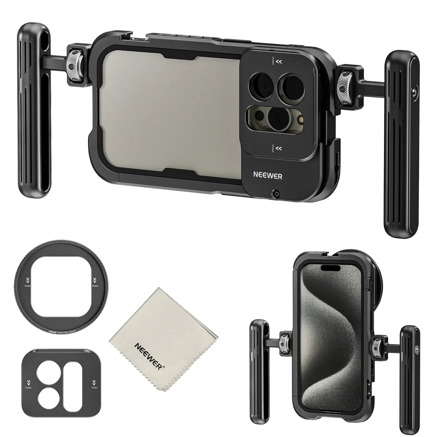 NEEWER Phone Cage Video Rig — Dual Handles Stabilizer for iPhone 15 Pro / Pro Max | Smartphone Video Recording Rig