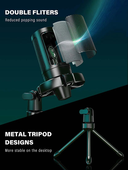 FIFINE AmpliGame A2 RGB USB Gaming Microphone with Mute Touch, Condenser Mic with Tripod for PC PS4 PS5 Laptop Streaming