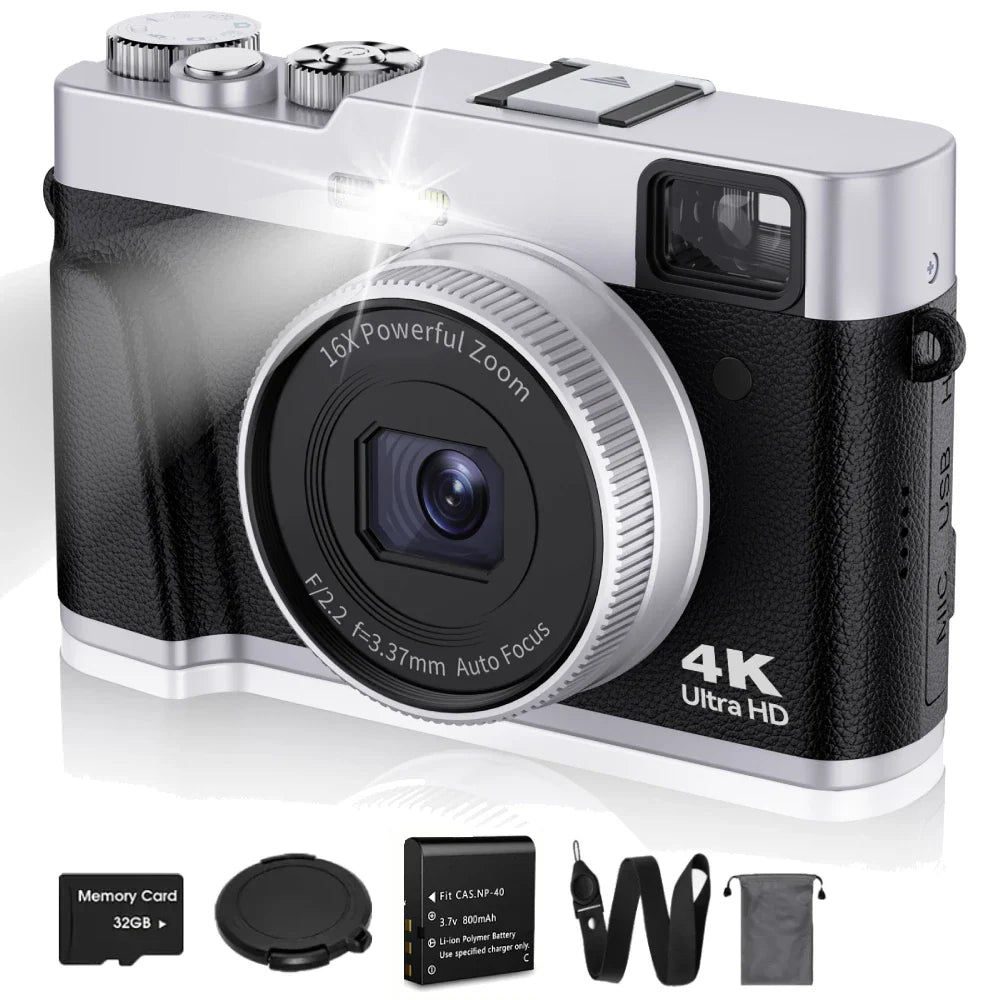 4K Digital Camera – 48MP Auto Focus Vlogging Camera for YouTube, Anti-Shake Video with Viewfinder, Flash & Dial