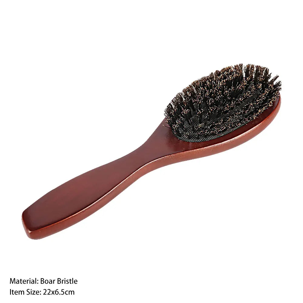 Natural Boar Bristle Hair Brush — Anti-Static Wooden Oval Comb for Women’s Hair Styling