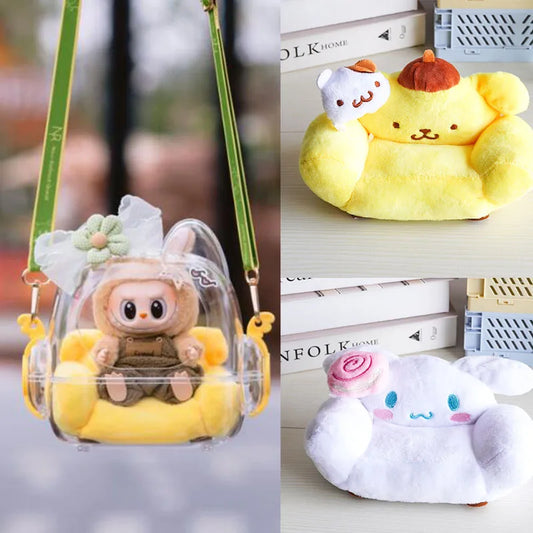 17cm Labubu Doll Storage Bag — Cute Transparent Cotton Crossbody Bag for Toy Display & Mini Sofa Accessories
