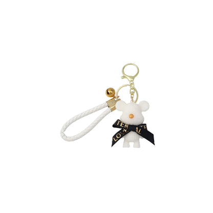 Cute Bear & Rabbit Keychain - Resin Bow Bell Bag Pendant & Car Key Ring Gift for Girls