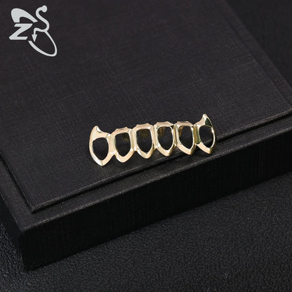 ZS Hip Hop Grillz – Silver/Gold Plated CZ Crystal Cross & Rose Star Tooth Cap, Top & Bottom Set