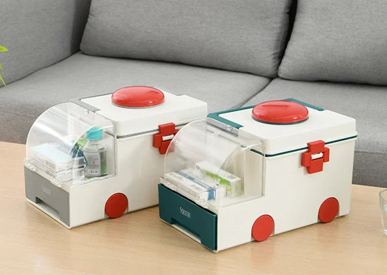 Portable Ambulance Medicine Box – Large Capacity Household Medical Storage & Classification Organizer