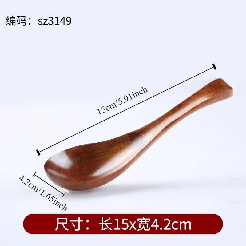 Wooden Soup Spoon — Long & Short Handle Kitchen Utensil for Korean & Japanese Cooking, Ramen & Daily Use