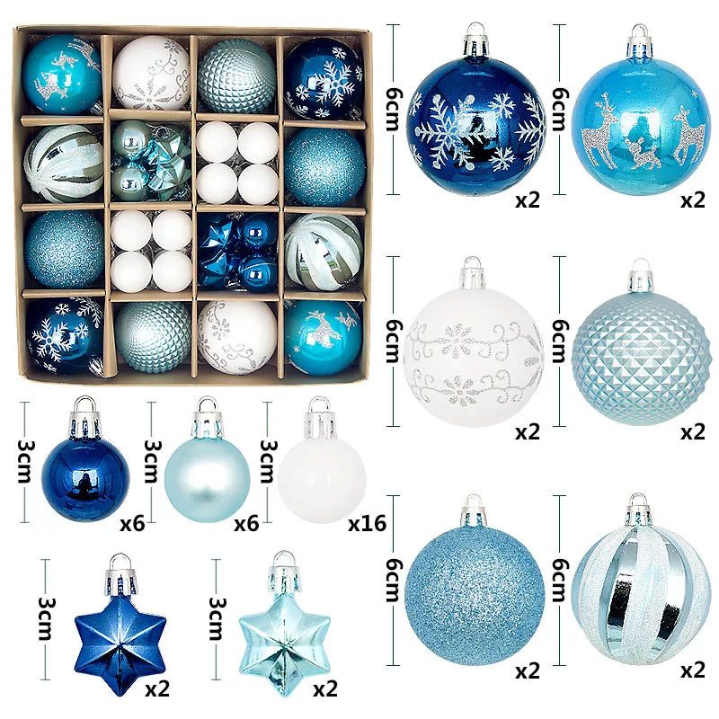 44PCS Christmas Ball Ornaments – 3/6CM Decorative Pendant Balls for Christmas Tree, Home Decor, New Year & Holiday Accessories