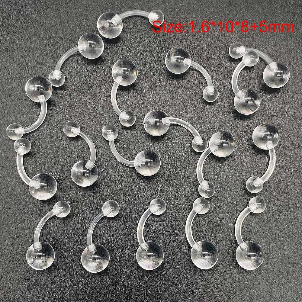 10/60PCS Clear Acrylic Body Jewelry – Transparent Lip, Ear, Nose, Tongue, Eyebrow & Belly Rings