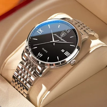 POEDAGAR Luxury Men's Sports Watch — Waterproof Luminous Stainless Steel Quartz Wristwatch with Date