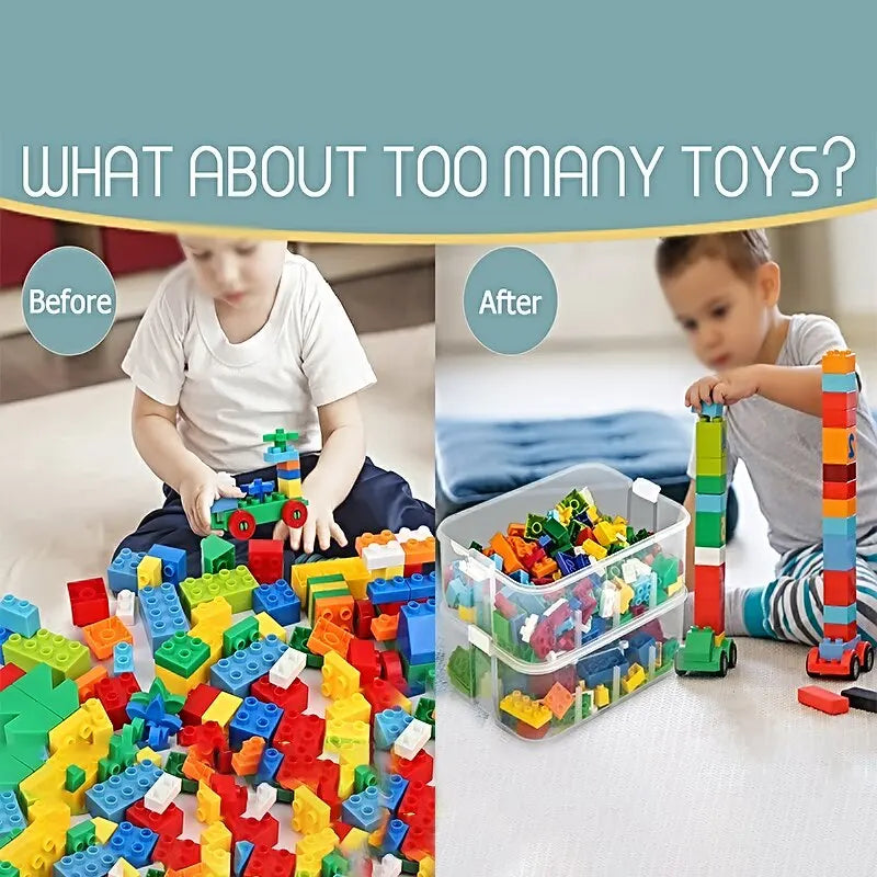 Brick-Shaped Building Blocks Storage Box for Kids – Stackable Plastic Toy Organizer Bin with Lid for Sundries & Toys