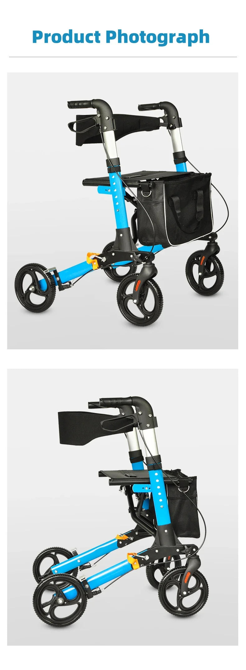 Elderly Disabled Rehabilitation Rollator Walker – Aluminum Alloy Folding Pulley Walking Aid for Home Mobility Training