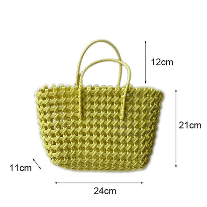 Hylhexyr Handheld Woven Shoulder Bag – PVC Tote for Vegetables, Beach, Picnic & Vacation, Women’s Handbag