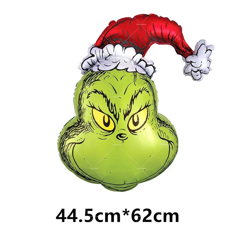 Grincs Christmas Party Balloon Decoration Set – Merry Xmas Banner Cake & Disposable Tableware Supplies Green Red