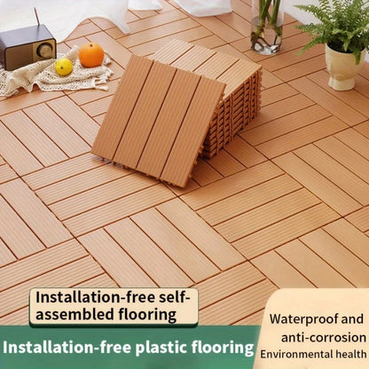 Wood Plastic Flooring Tiles - 10-Piece Waterproof Splicing Kit for Balconies & Outdoor Spaces