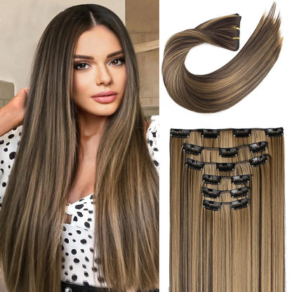 Clip-In Hair Extensions – Thick, Long Lace Weft Lightweight Synthetic Hairpieces for Women